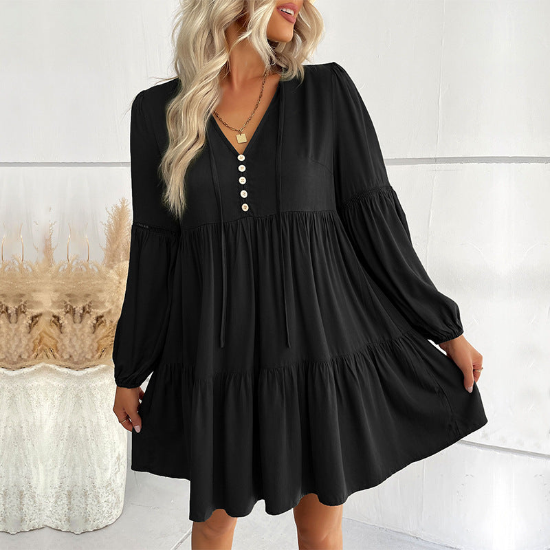 Damen Wickelkleid mit Knöpfen und Volumenärmeln Norvielle - Norvielle