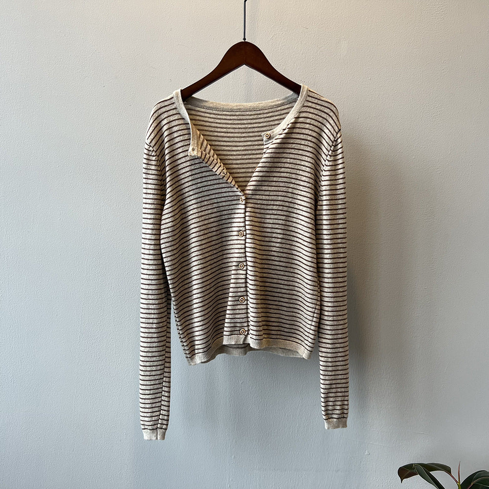 Damen Langarmshirt Maritimes Streifenmuster Baumwolle