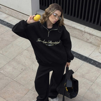 Damen Oversized Pullover Halbärmel Mit Reißverschluss Beige