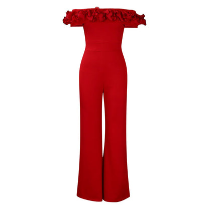 Damen Jumpsuit Voluminöser Rüschenkragen Eleganter Schnitt Norvielle