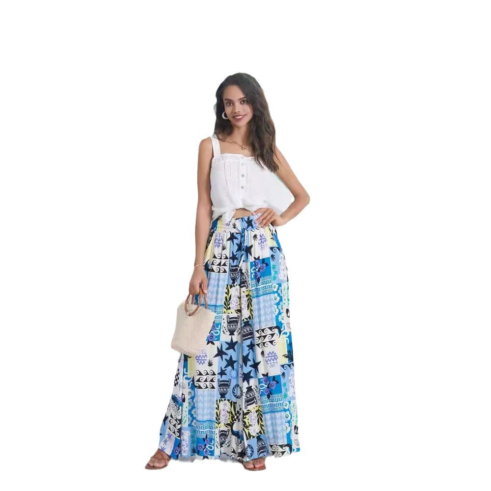 Damen Maxikleid Bunt Geometrisch Hochgeschlitzt Lang