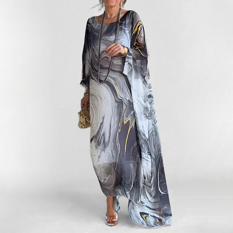 Damen Maxikleid Weiter Schnitt Wasserfarbenmuster Norvielle
