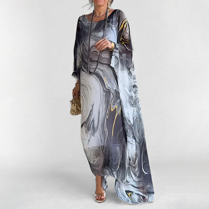 Damen Maxikleid Weiter Schnitt Wasserfarbenmuster Norvielle