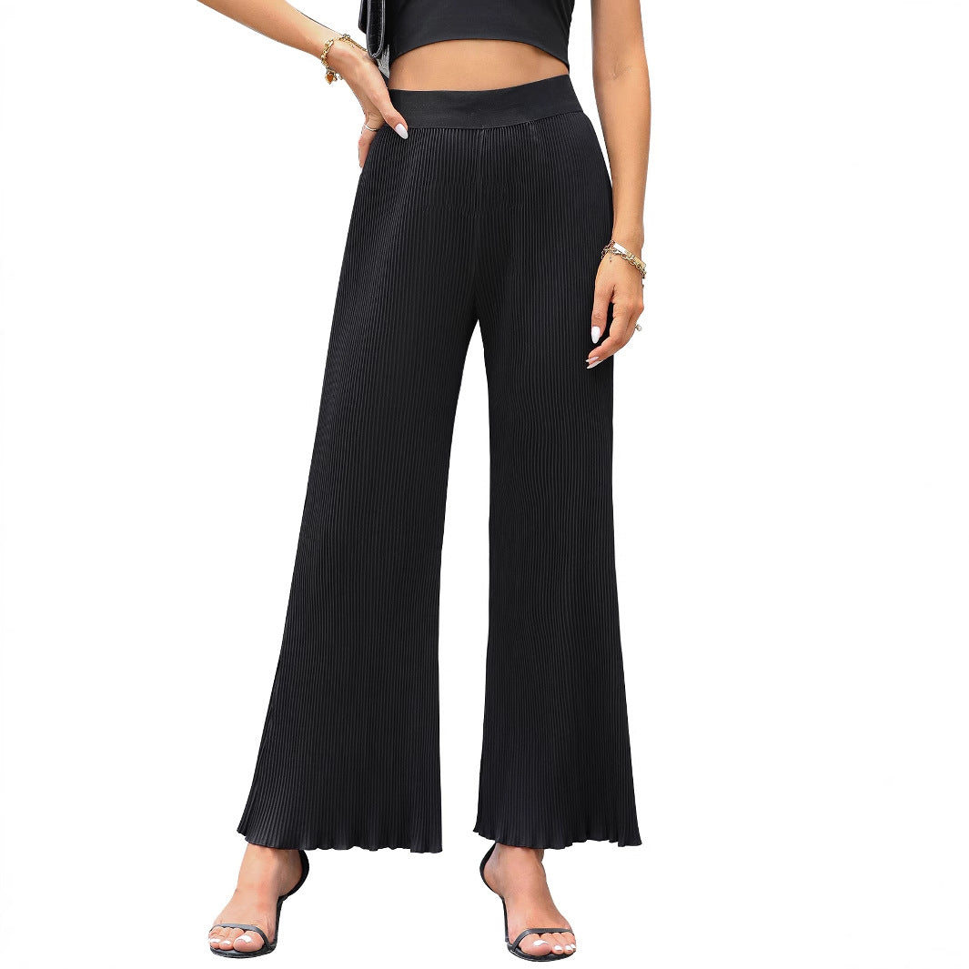 Damen Plissee-Hose Elastischer Bund Weites Bein