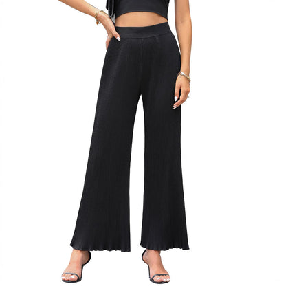Damen Plissee-Hose Elastischer Bund Weites Bein