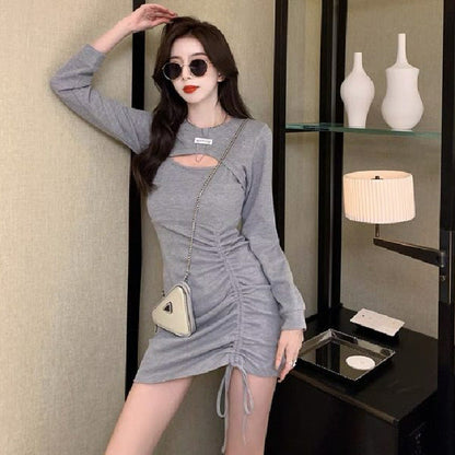 Damen Minikleid Figurbetont Raffungselemente