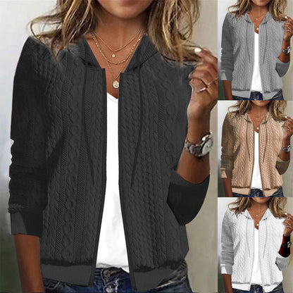 Damen Strickjacke Feines Zopfmuster Kapuze Norvielle - Norvielle
