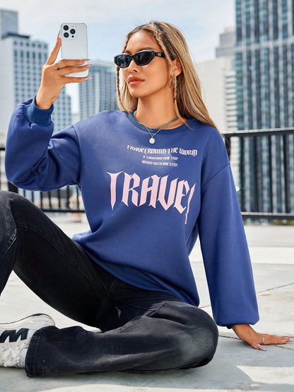 Damen Sweatshirt Lässiger Schnitt Mit Künstlerischem Schriftzug