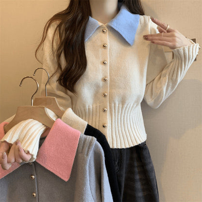 Damen Strickpullover Eleganter Kragen Knopfdetails Norvielle - Norvielle