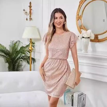 Damen Cocktailkleid Pailletten Voluminöse Rüschenärmel Norvielle