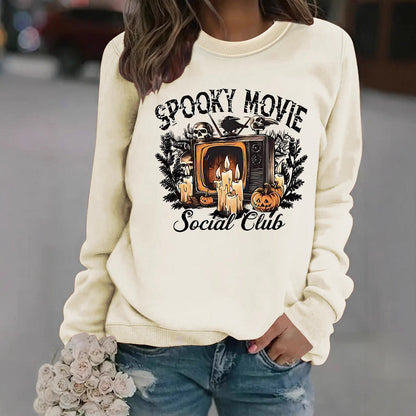 Damen Sweatshirt Spooky Film-Motiv Lässiger Schnitt Schwarz - Norvielle