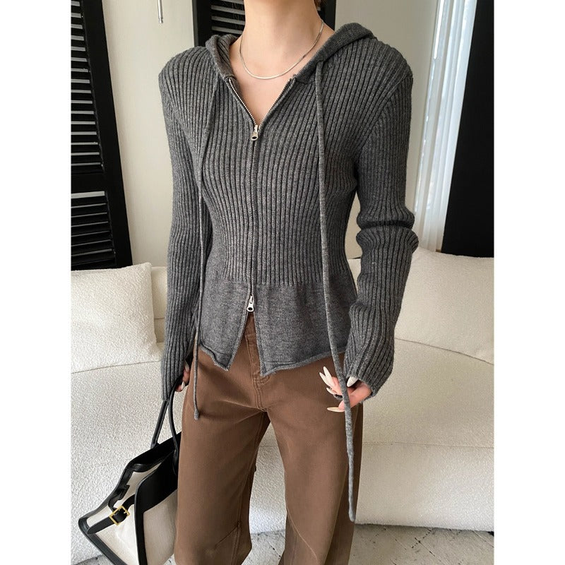 Damen Strickjacke mit Kapuze und Reißverschluss Norvielle