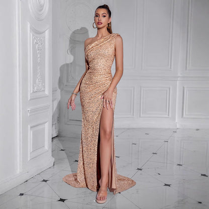 Damen Abendkleid Asymmetrisch Pailletten Norvielle