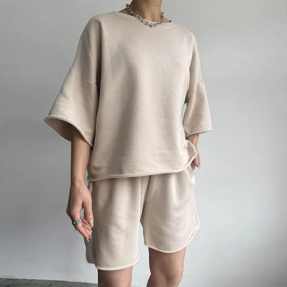Damen Oversized Freizeitset Kurzärmelig Weite Shorts Norvielle