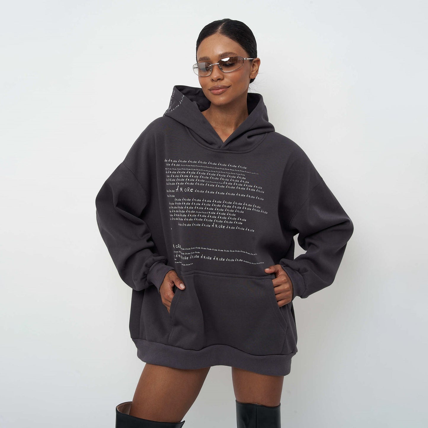 Damen Oversized Hoodie Norvielle Moderner Schriftzug