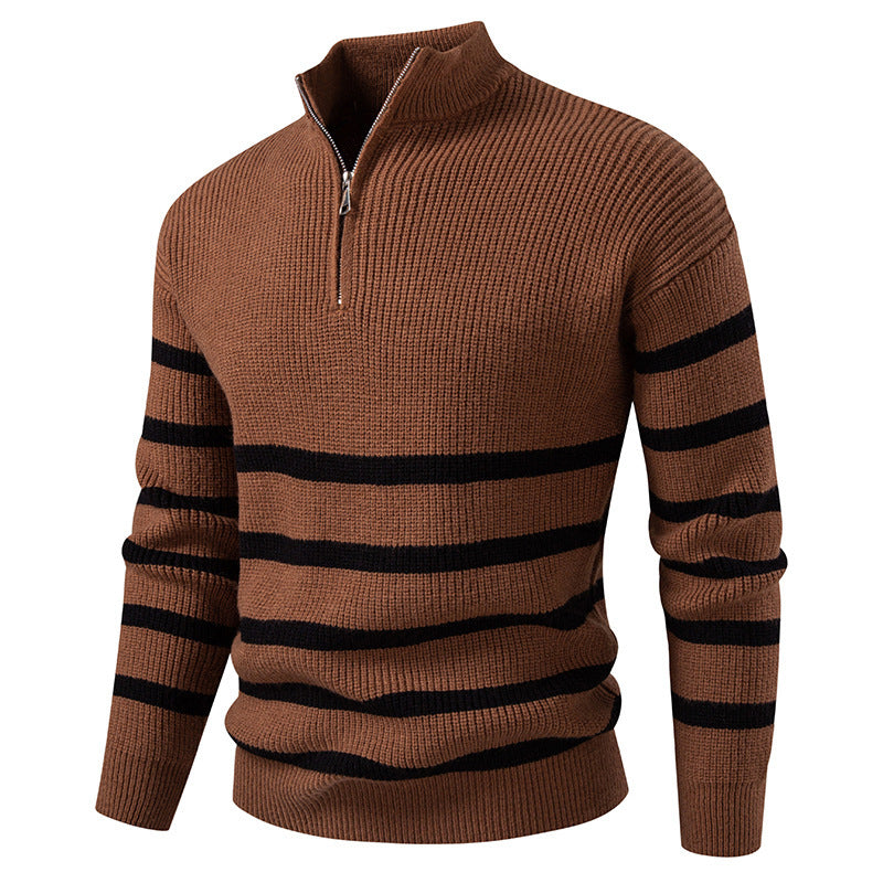 Herren Pullover Gestreift Modern Zippverschluss Baumwolle Schwarz-Weiß - Norvielle
