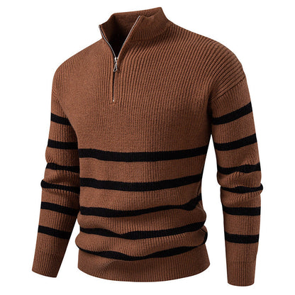 Herren Pullover Gestreift Modern Zippverschluss Baumwolle Schwarz-Weiß - Norvielle