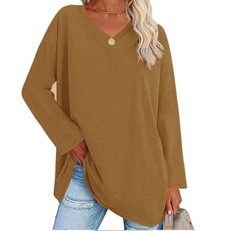 Damen Sweatshirt V-Ausschnitt Langärmlig Asymmetrisch Grau