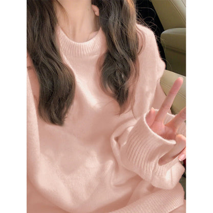 Damen Grobstrickpullover Weicher Stoff Rundhalsausschnitt Beige