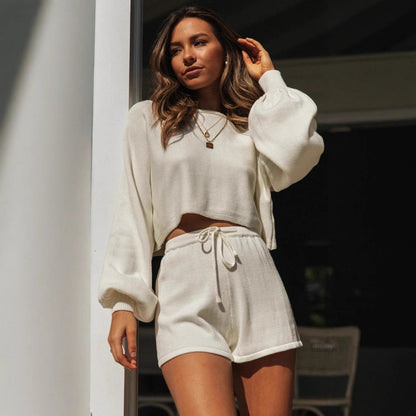 Damen Freizeit-Set Cropped Pullover und Shorts Norvielle
