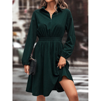 Damen Midi-Kleid mit Taillengummi und Puffärmeln Norvielle