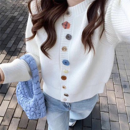 Damen Strickcardigan Bunt Knöpfe Strukturiert