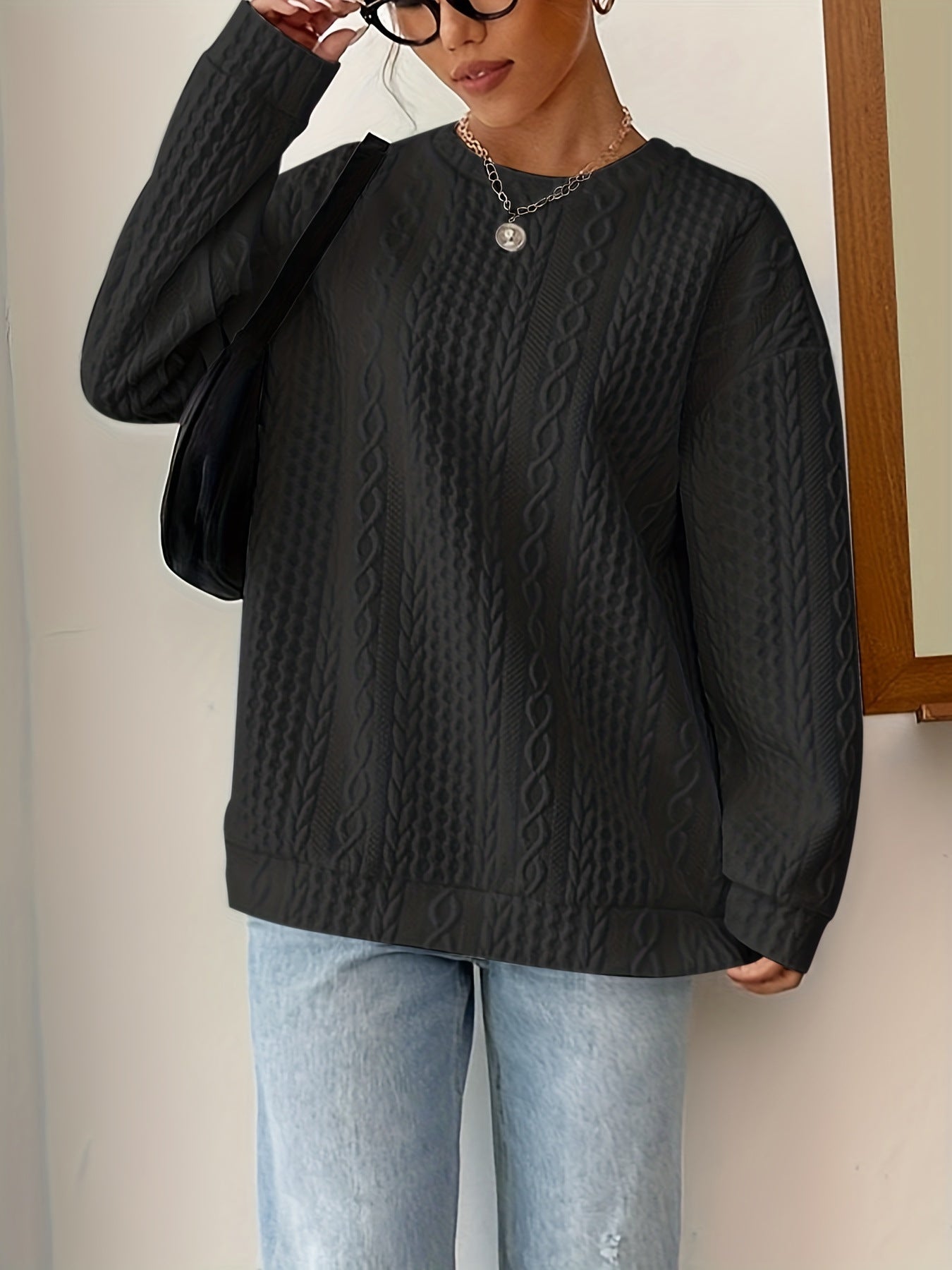 Damen Strickpullover Strukturierter Look Lässig Beige