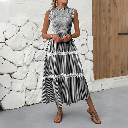 Damen Maxikleid Gestreift Voluminöse Rüschen Norvielle