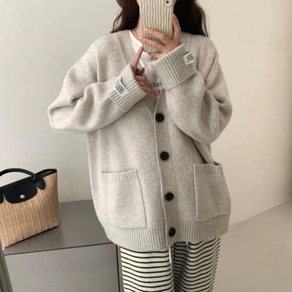 Damen Strickjacke Lässiger Schnitt Große Taschen Norvielle