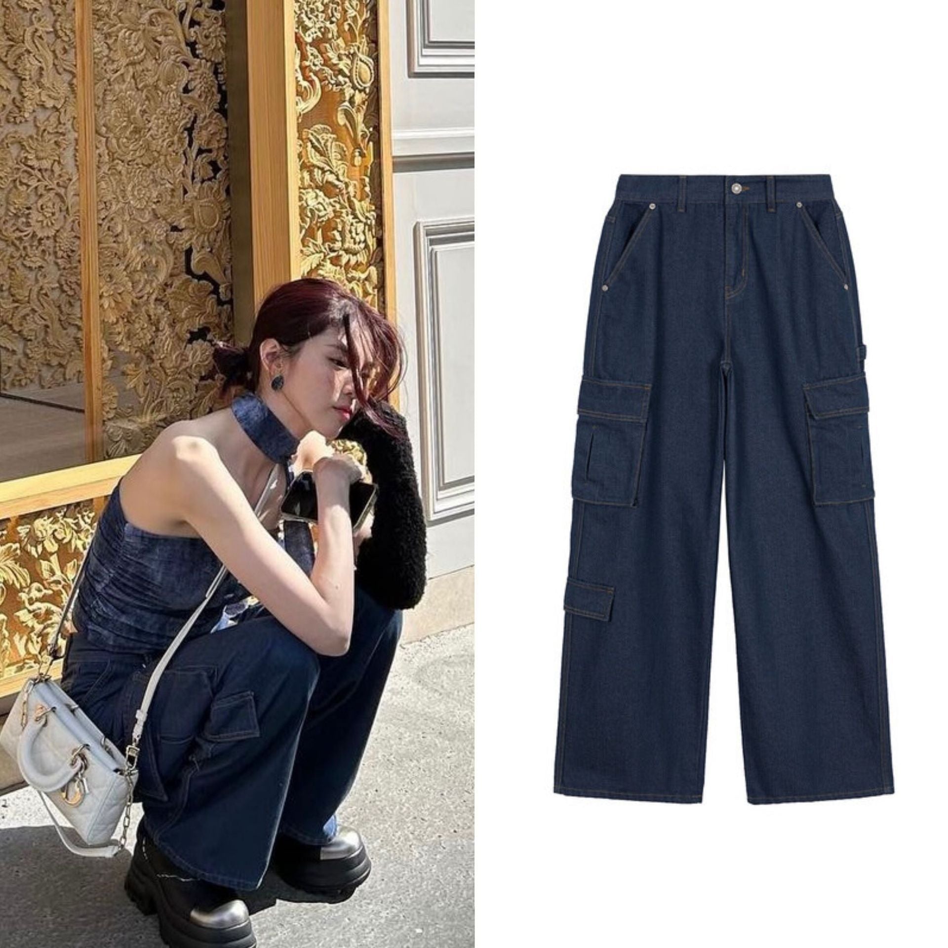 Damen Cargo-Jeans Weites Bein Praktische Taschen Norvielle - Norvielle