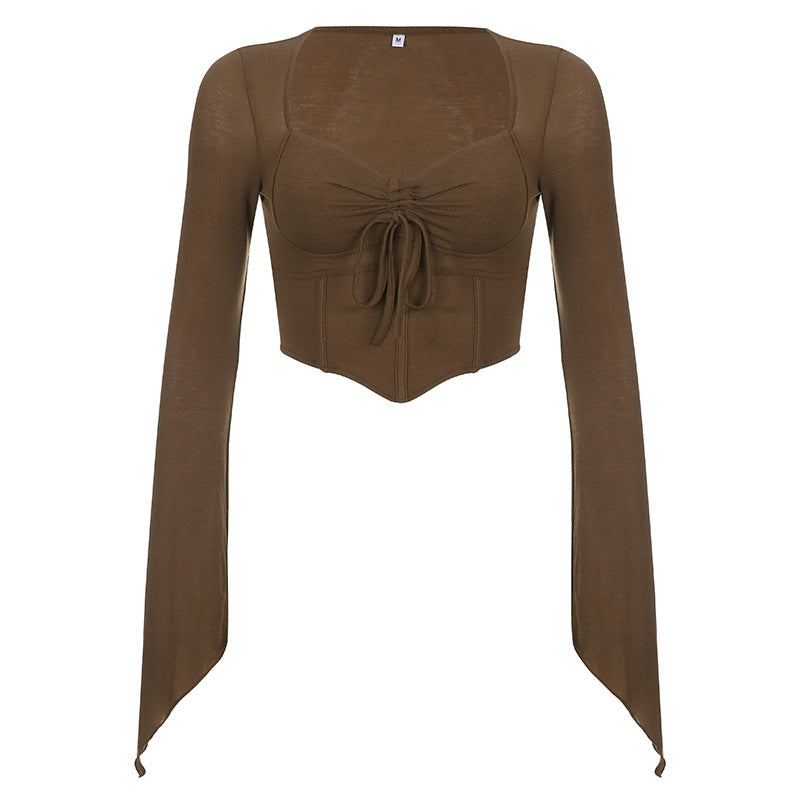 Damen Cropped- Raffung Ausgestellte Ärmel Norvielle