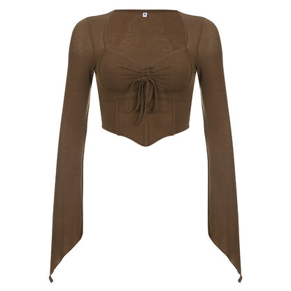 Damen Cropped- Raffung Ausgestellte Ärmel Norvielle