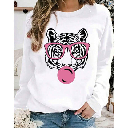 Damen Sweatshirt Tiger-Grafikdesign Baumwolle