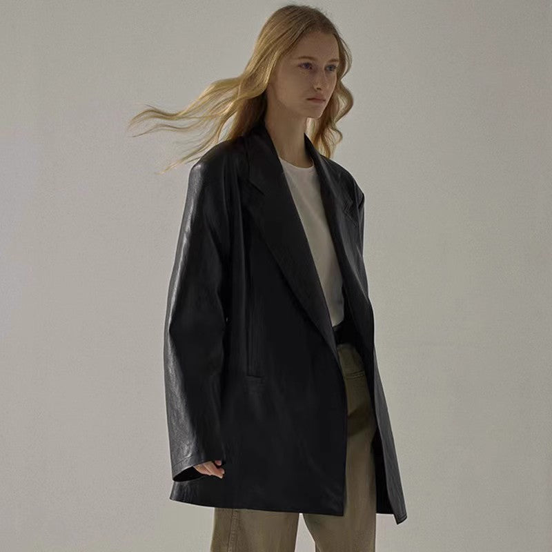 Damen Oversized Blazer aus Kunstleder