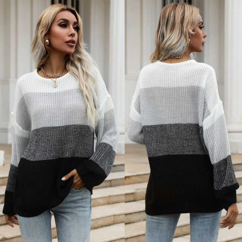 Damen Pullover Lässig Gestreift Weit Norvielle
