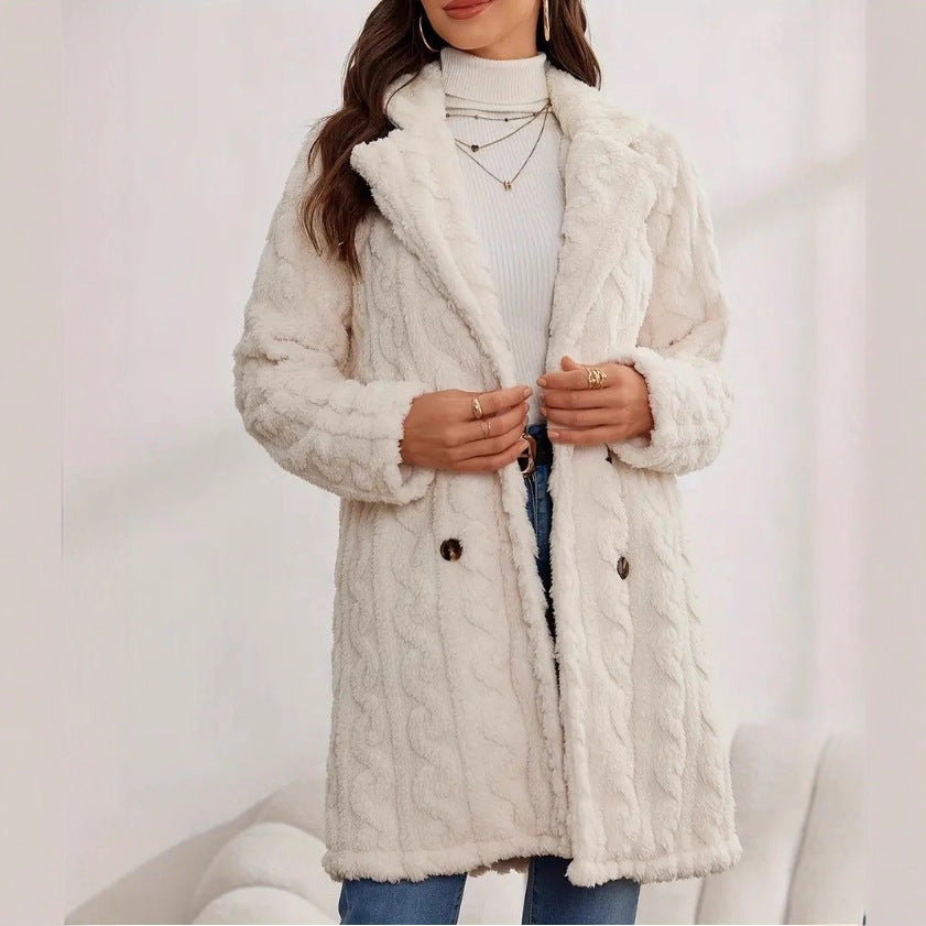 Damen Strickmantel Elegant Knöpfe Beige