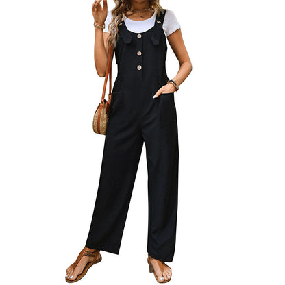 Damen Latzhose Seiten-Taschen Knopf-Detail Norvielle