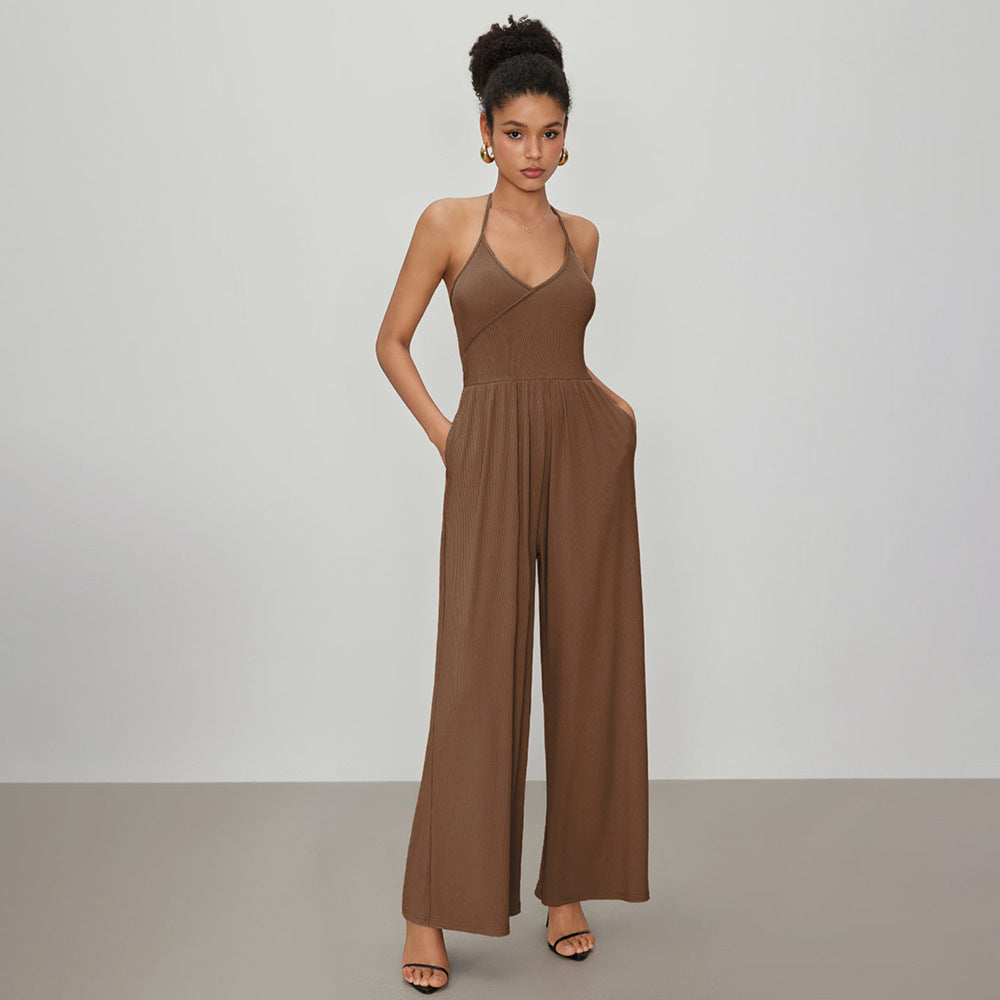Damen Jumpsuit V-Ausschnitt Lockeres Jersey Schwarz Norvielle - Norvielle