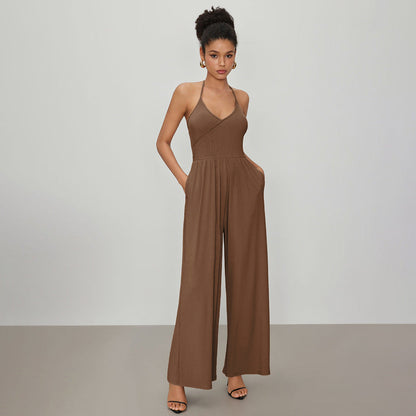 Damen Jumpsuit V-Ausschnitt Lockeres Jersey Schwarz Norvielle - Norvielle