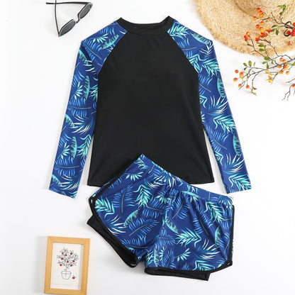 Norvielle Damen Langarm Tankini Badeanzug Doppelhose