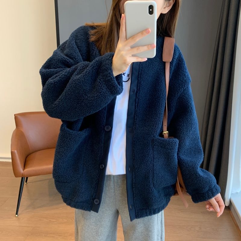 Damen Oversized-Jacke Flauschig Mit Großen Taschen Norvielle
