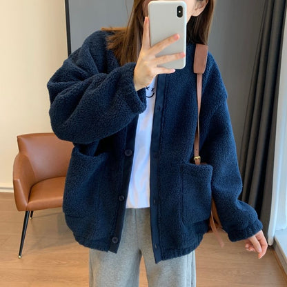 Damen Oversized-Jacke Flauschig Mit Großen Taschen Norvielle