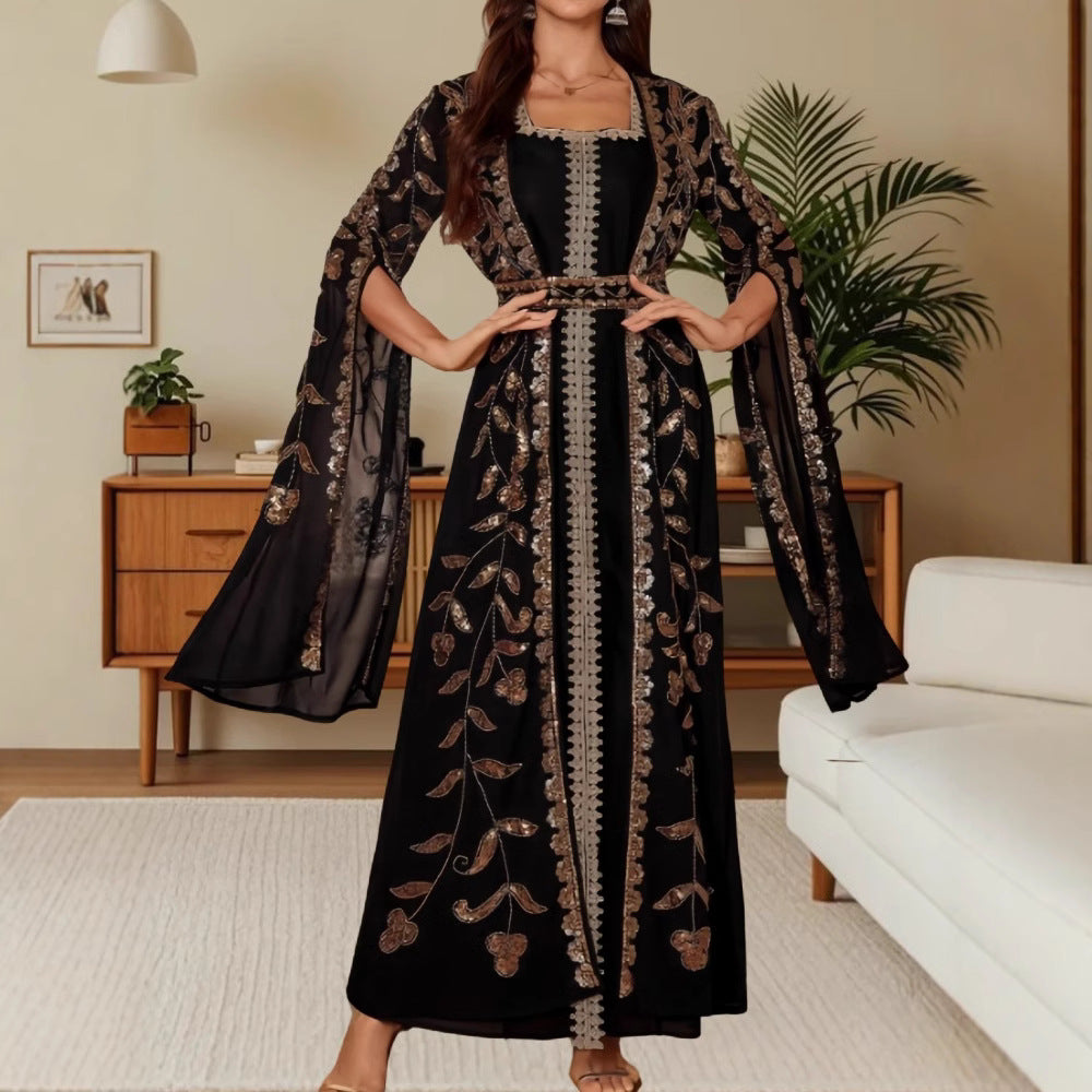 Damen Kaftan-Kleid mit Stickereien Fließender Schnitt Norvielle - Norvielle