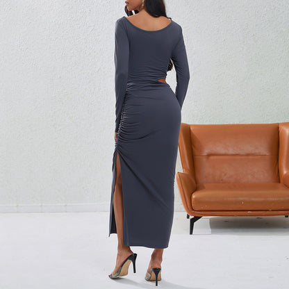 Damen Maxikleid mit Rüschendetails Elegante Drapierung