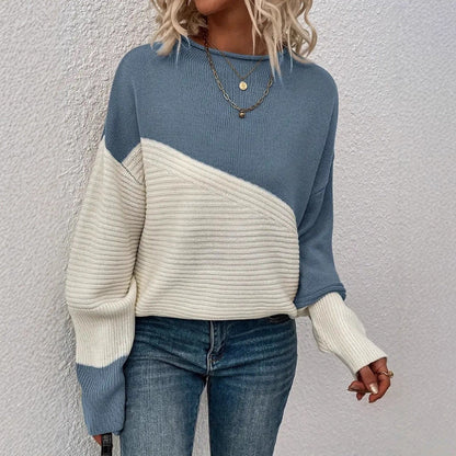Damen Strickpullover Strukturiert Modern Farbblock Norvielle