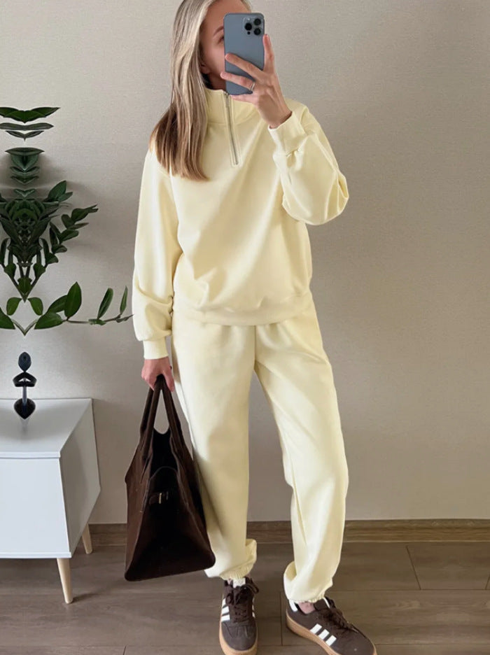Damen Sportanzug Sweat mit Halbzipp Norvielle Weite Hose