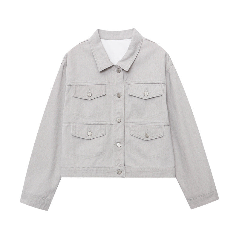 Damen Denimjacke Lässig Mit Taschen Elegant