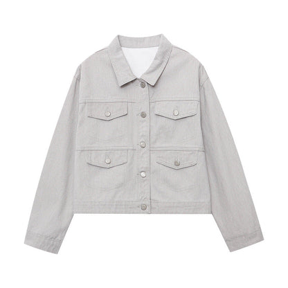 Damen Denimjacke Lässig Mit Taschen Elegant