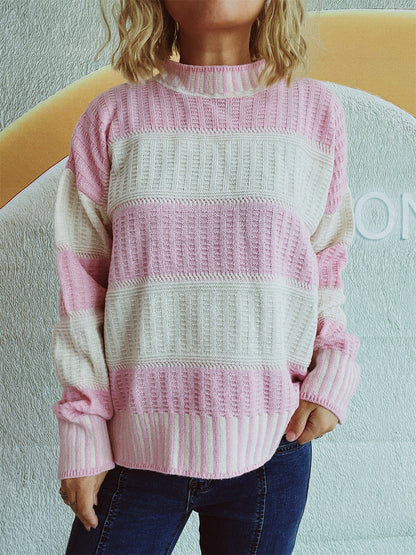 Damen Strickpullover Streifenmuster Hochbündchen Norvielle