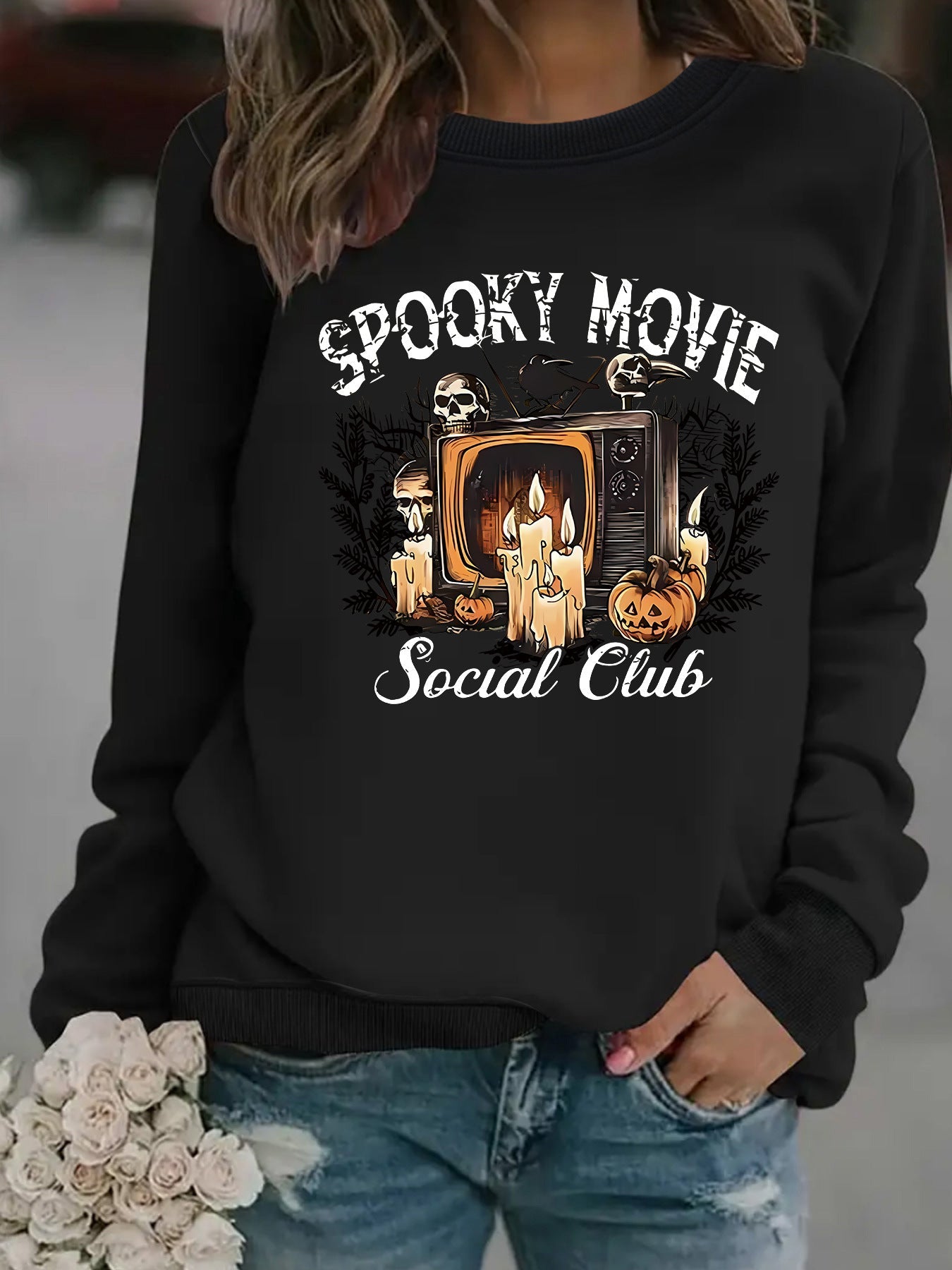 Damen Sweatshirt Spooky Film-Motiv Lässiger Schnitt